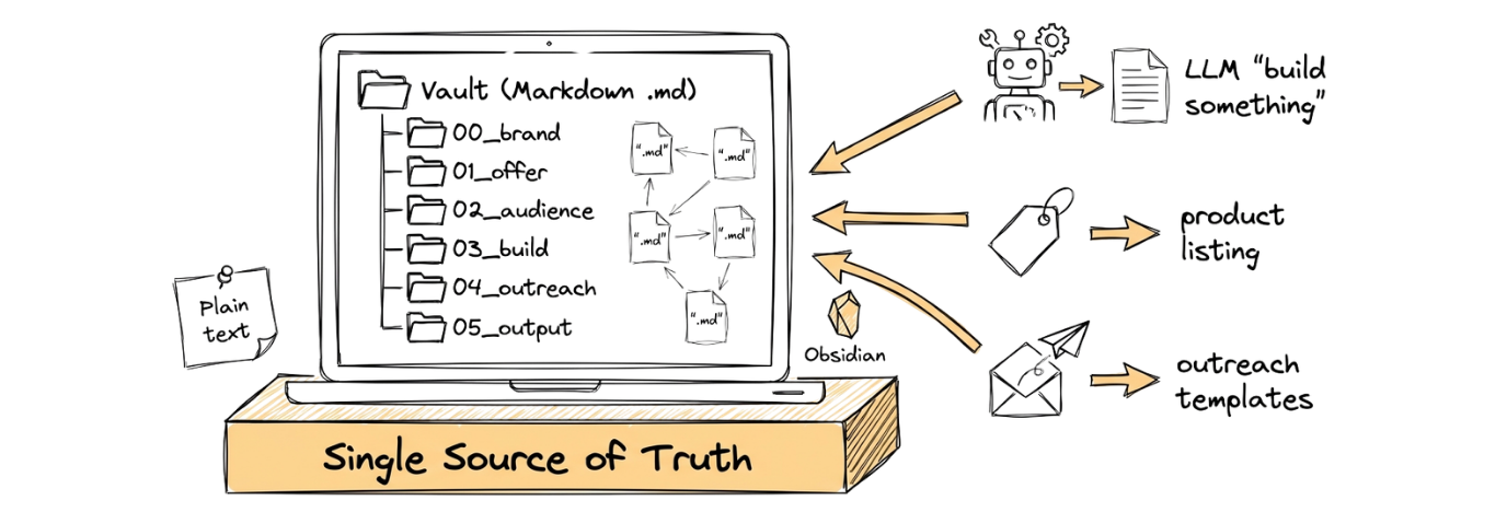 Your Vault: 6 folders from 00_brand to 05_output, your single source of truth